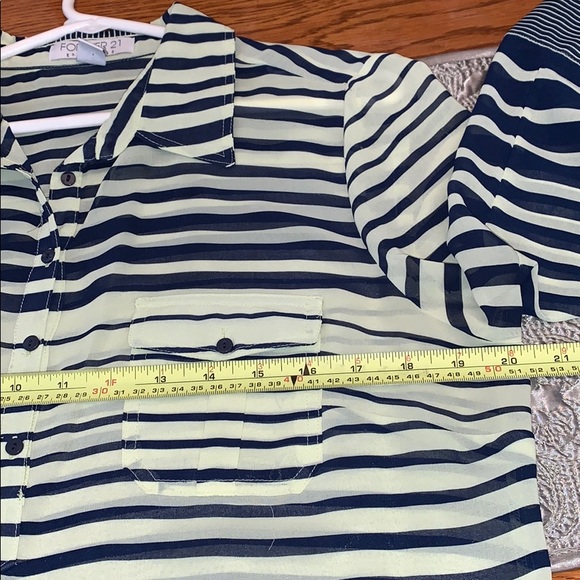 Forever 21 Semi Sheer Blouse Size L Navy & Yellow - Picture 4 of 12